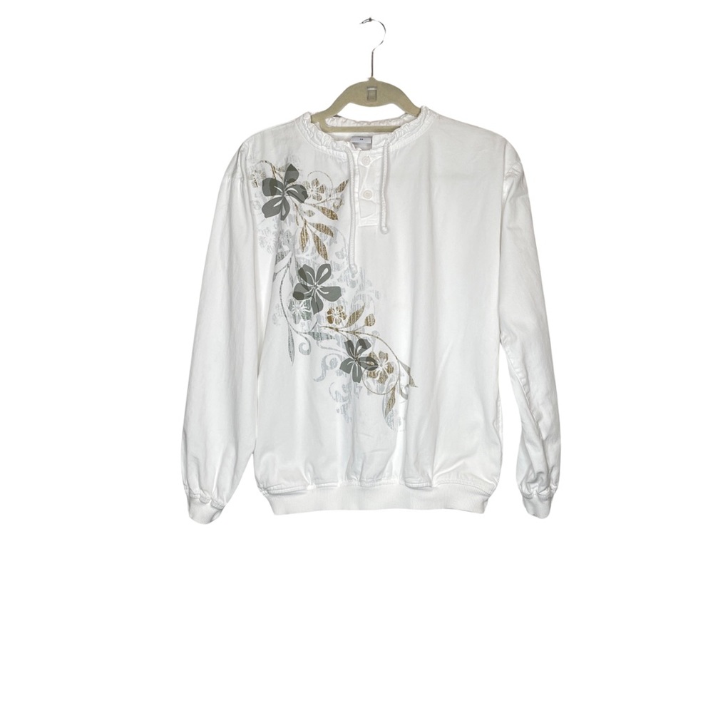 White Floral Graphic Henley Sweatshirt